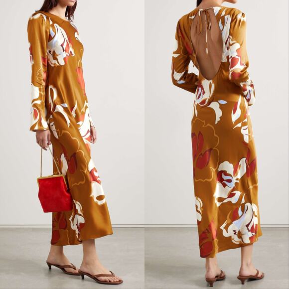 Reformation Dresses & Skirts - Reformation Davina Silk Floral Midi Dress Brown Orange